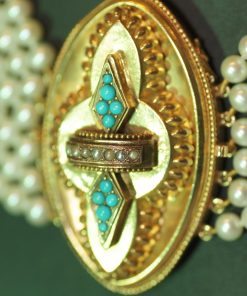 Alternative view of Collier Perle mit einer Schließe, besetzt mit Türkis und Perle